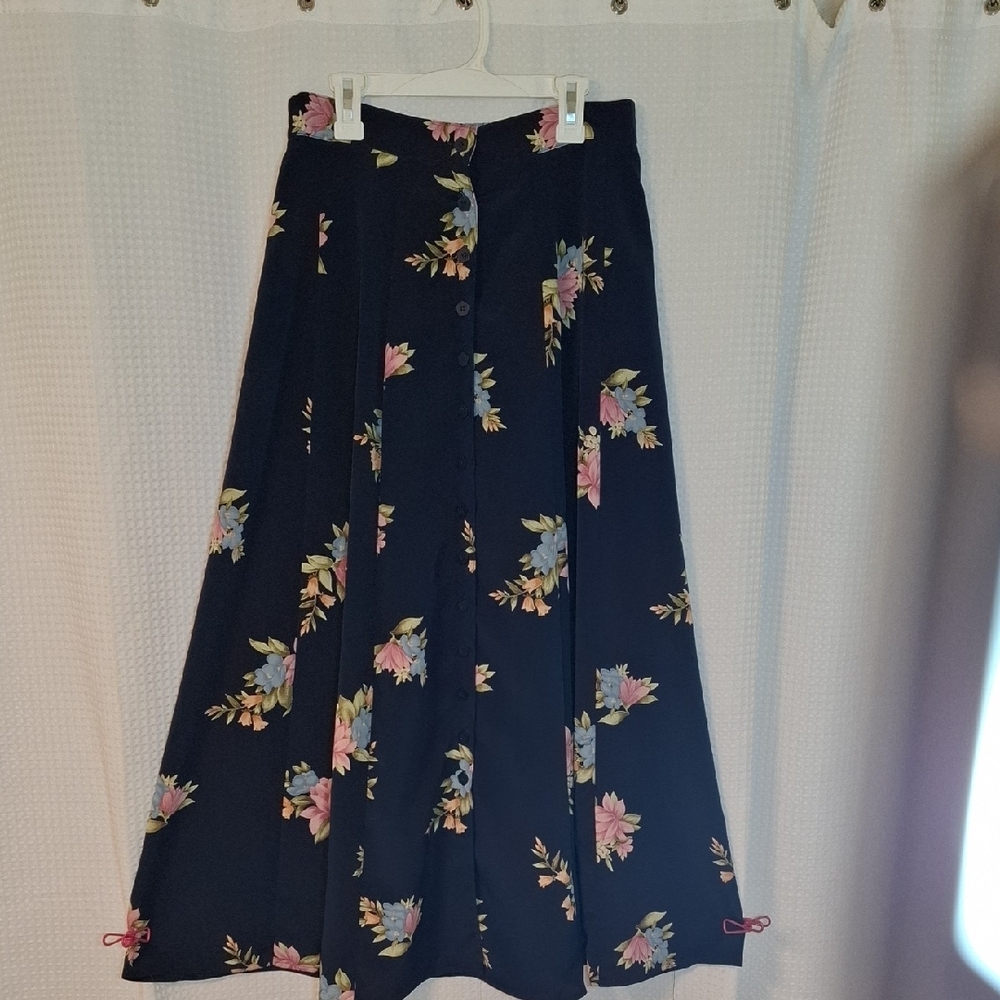 Rafaella Dark Blue Floral Maxi Skirt – Size 8